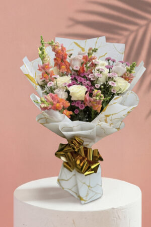 Golden Marble Elegance: White Rose & Pastel Mix