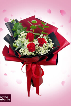 Crimson Drama: 3 Red Roses in Red & Black