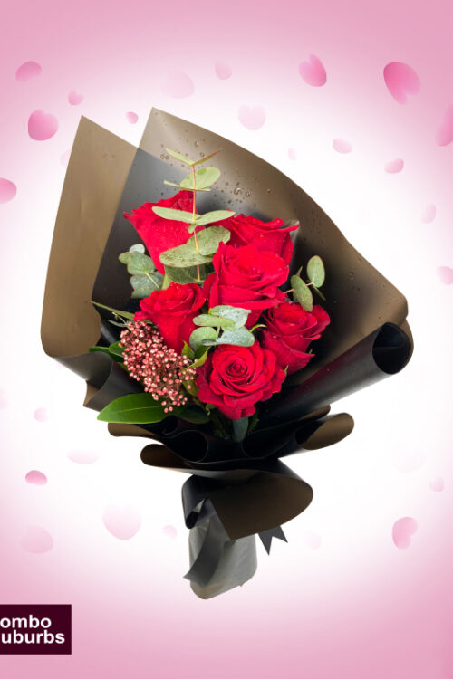 Midnight Elegance: 5 Red Roses in Black