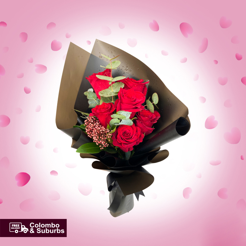 Midnight Elegance: 5 Red Roses in Black