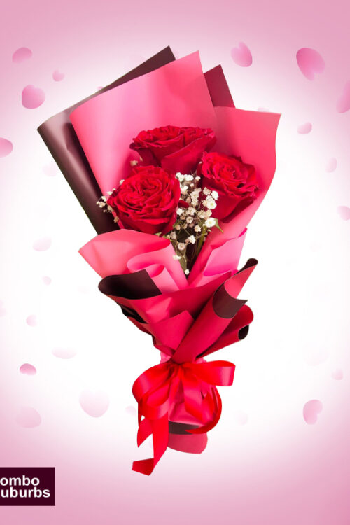 Pink Passion: 3 Red Roses Bouquet