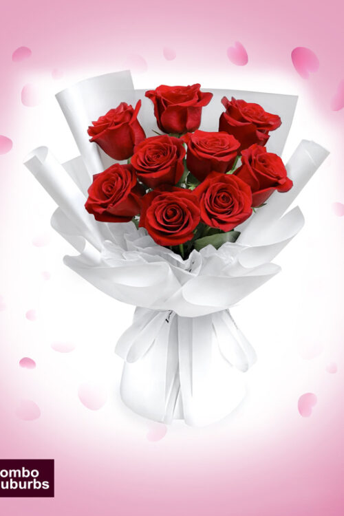 Pure Romance: 8 Red Roses in White